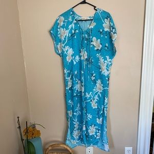 Novella Royale Margot Caftan - Aqua Lilies Print P/S NWOT
